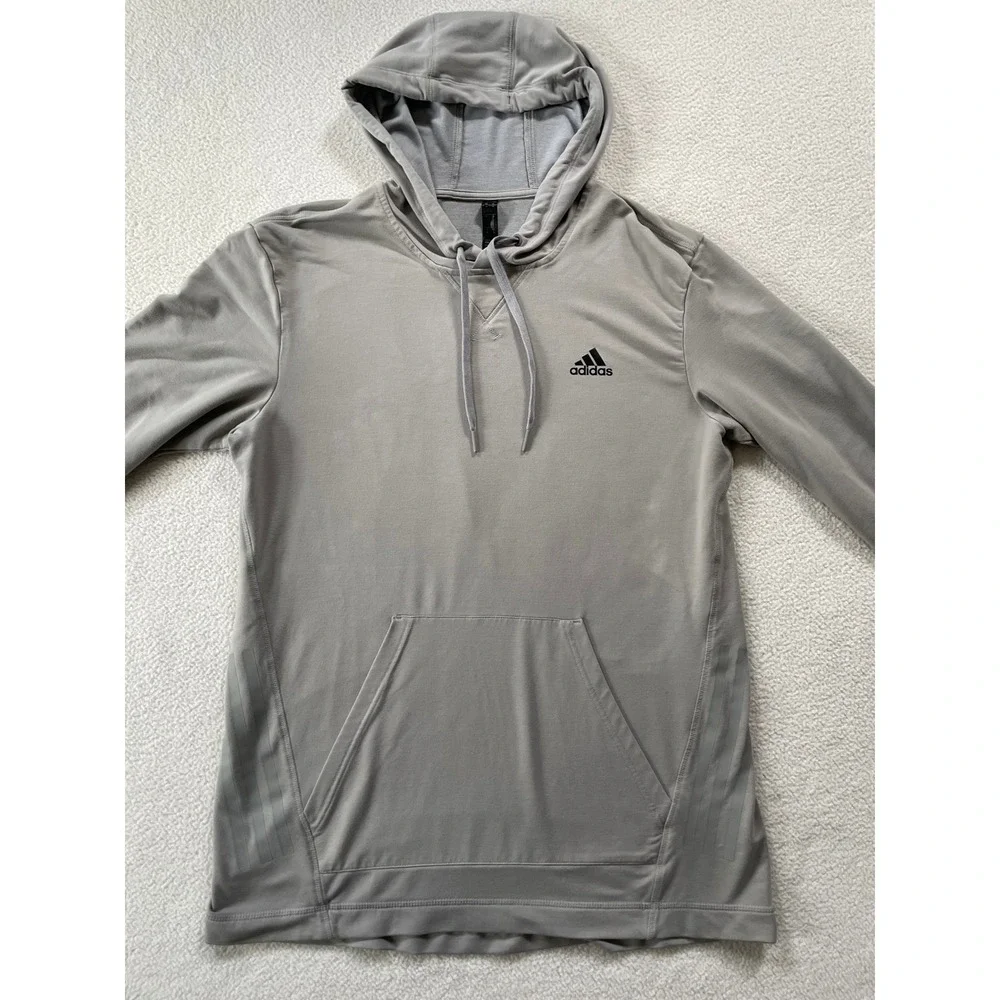 Adidas Mens Medium Grey Aeroready Hoodie Lightweight Pullover H47658 Athleisure